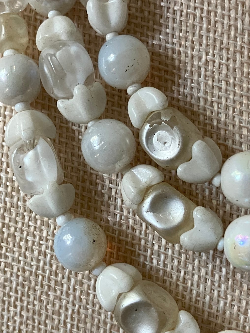 Vintage White Glass Beaded Necklace Bracelet Set Opalescent MCM Bridal
