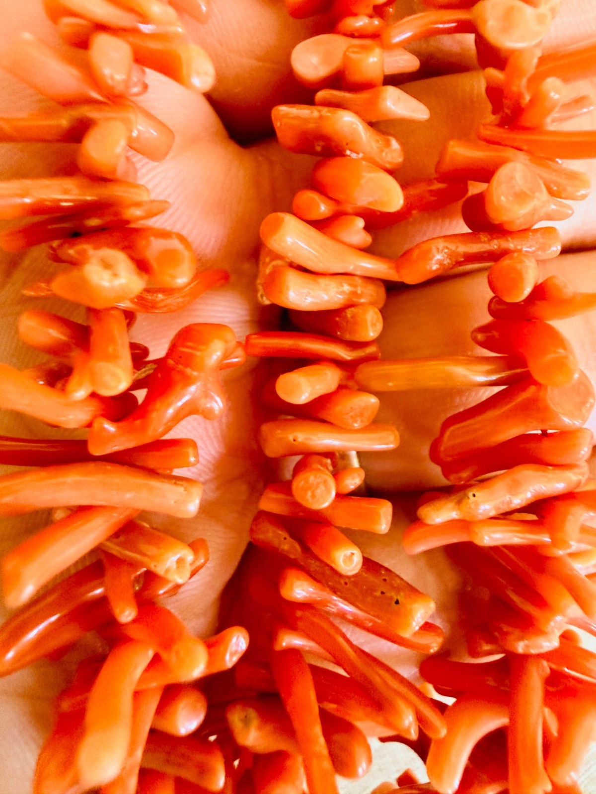 Vintage Natural Branch Coral Multi-Strand Necklace | Salmon Orange | Fringe