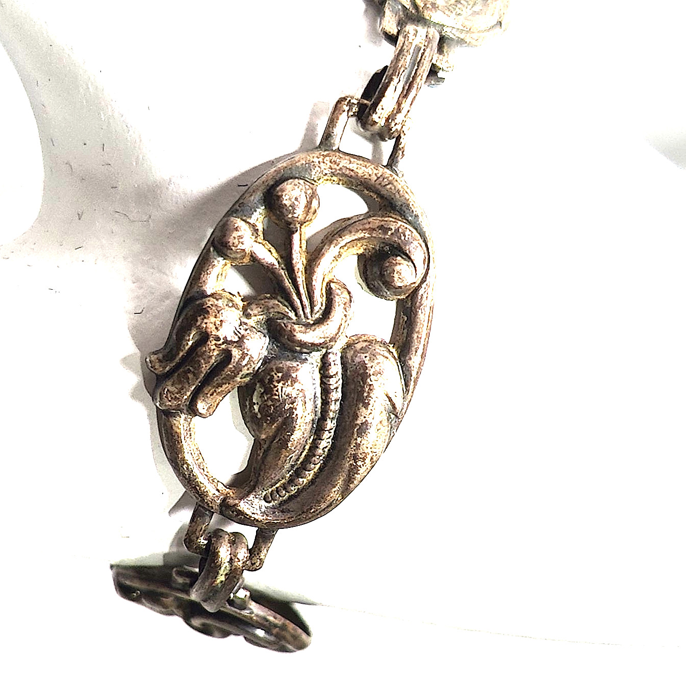 Danecraft Art Nouveau Revival Sterling Silver Signed Flower Panel Link Bracelet