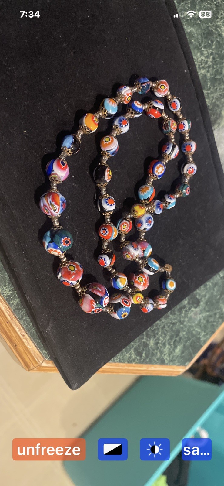 Vintage Millefiori Italy Multicolor Murano Glass Beads Necklace 28” Statement