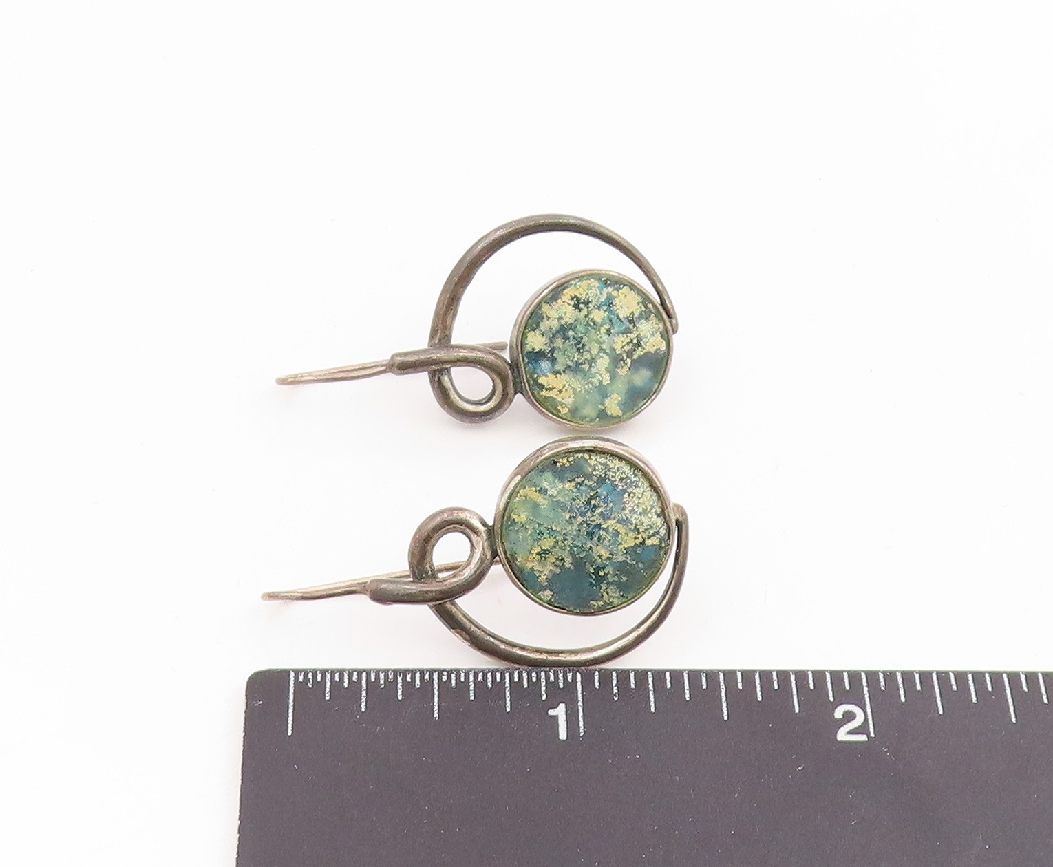 925 Sterling Silver Vintage Earrings BRURIA Classic Roman Glass Dangle EG14278