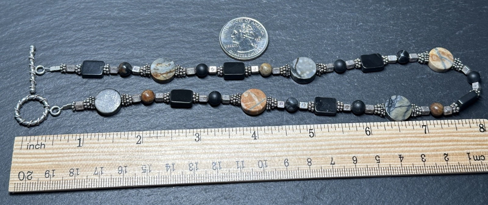 VINTAGE ASSORTED STONE SILVER TONE SET: 16″ NECKLACE & 7.75″ BRACELET I36