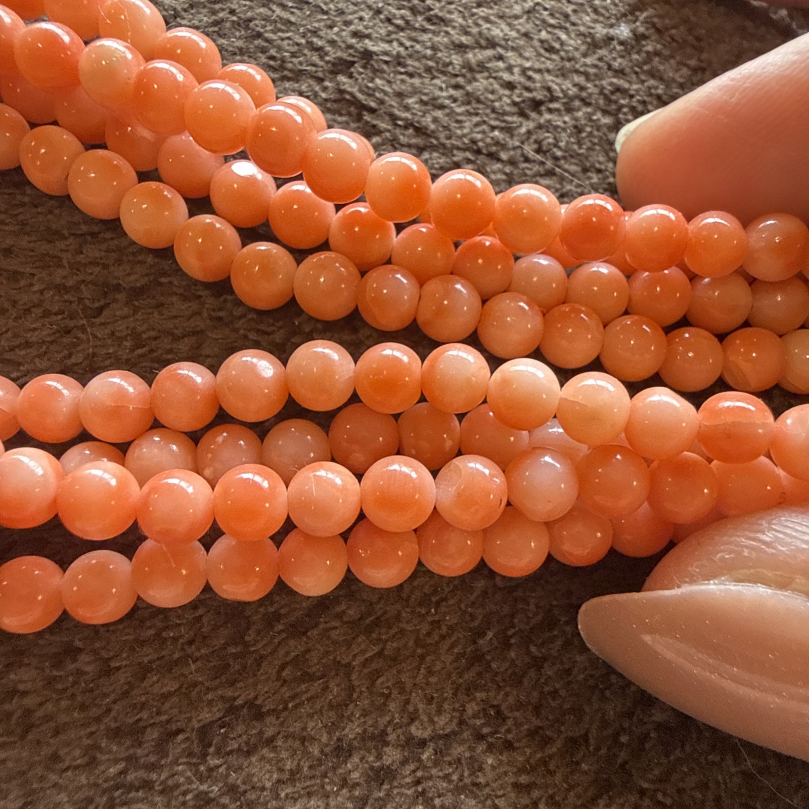 Vintage Angel Skin Coral 4mm Bead Necklace 35” Long, Natural Material