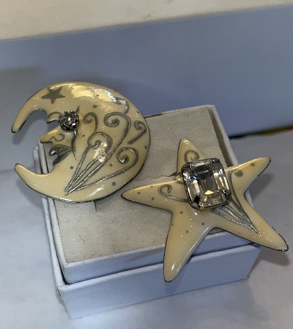 Vintage Lunch at The Ritz LATR “New Moon” Celestial Moon & Star Pierced Earrings