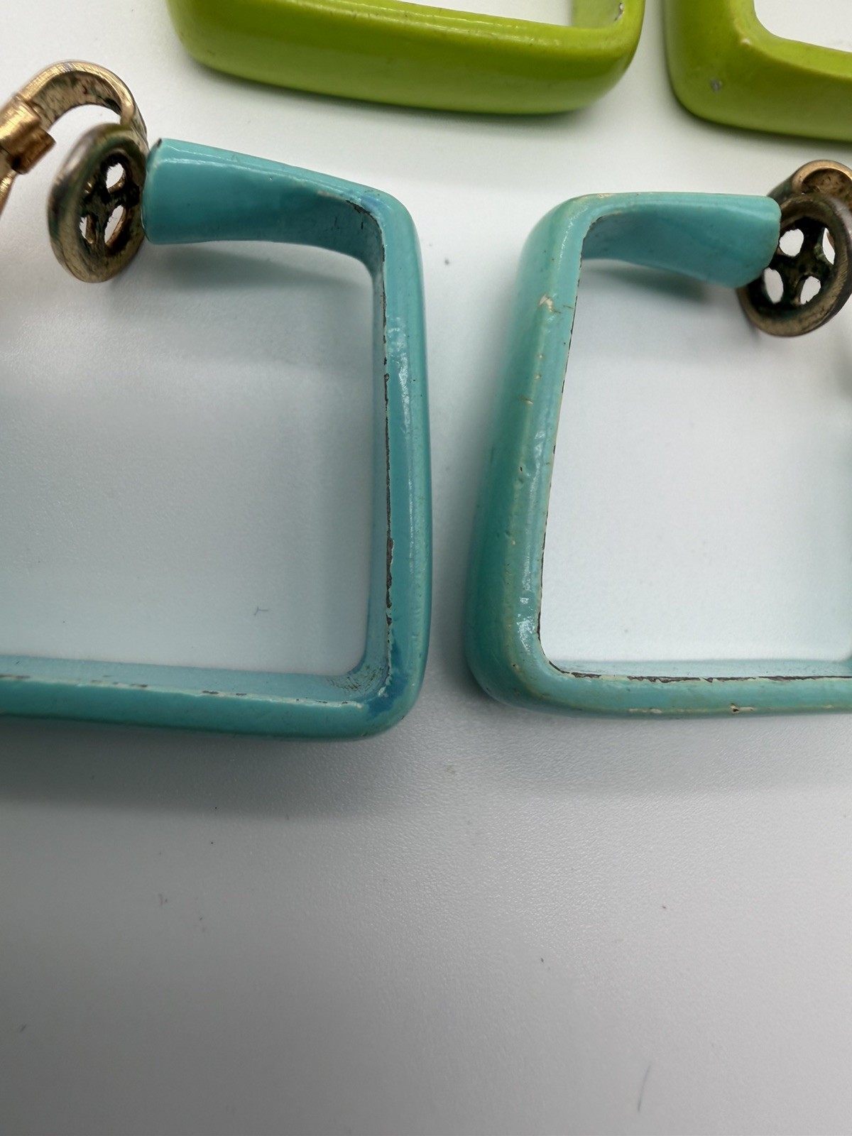 Vintage Crown Trifari Enamel Square Hoop Clip On Earrings Lot Multi Color 1960s