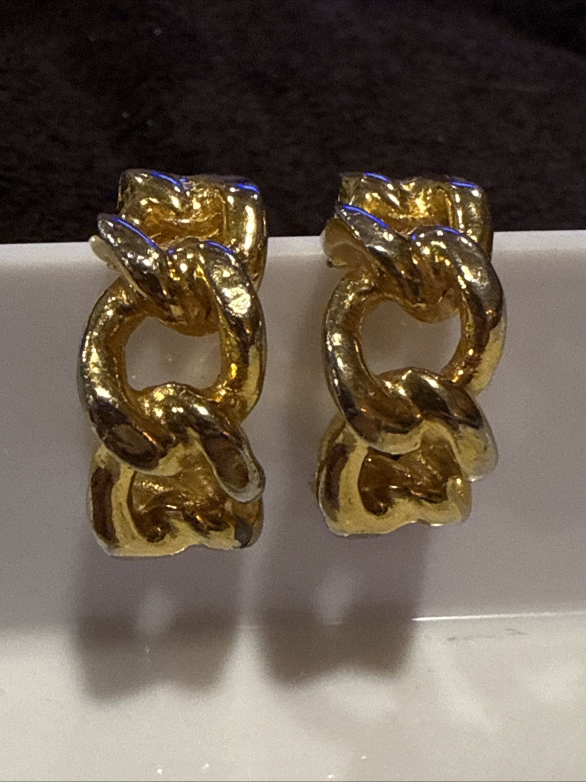 Vintage Signed YSL Yves Saint Laurent Gold Tone Clip On Earrings