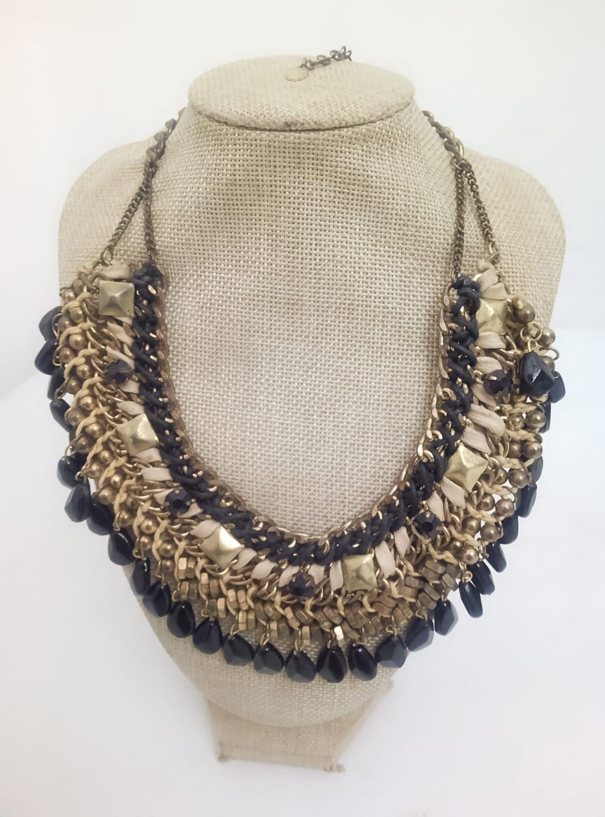 Luxurious multi-layer necklace ZARA Vintage Handmade stones Golden chains Woven