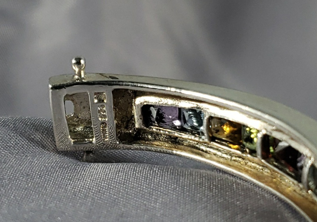 STERLING SILVER HINGED Bangle BRACELET MULTI-COLOR GEMSTONES Size 7″