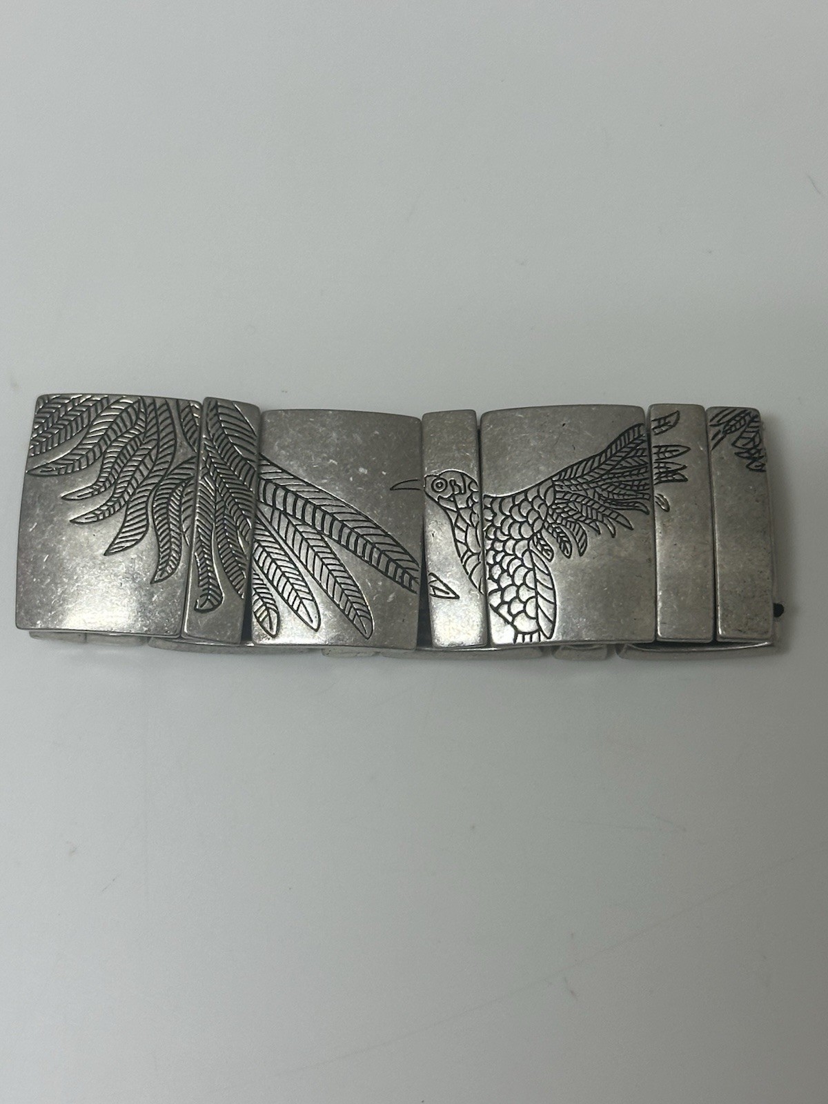 Bracelet Vintage Retro Boho Birds Feathers Stretch Silver Tone Womens Jewelry
