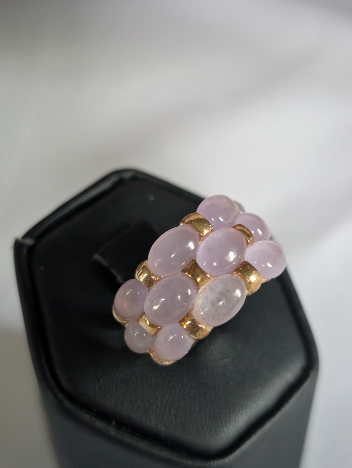 Vintage Lavender Jade Jadeite Bubble Ring Gold Tone Sterling Silver Size 6