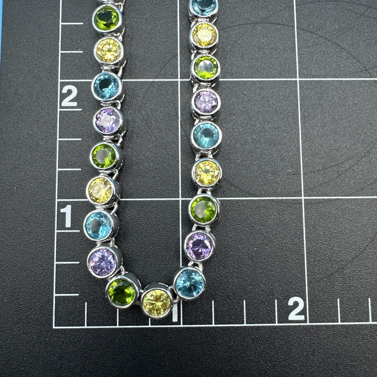 Vintage Suzanne Somers MultiColor Bezel 925 Silver Bracelet 7.5in/Necklace 18in