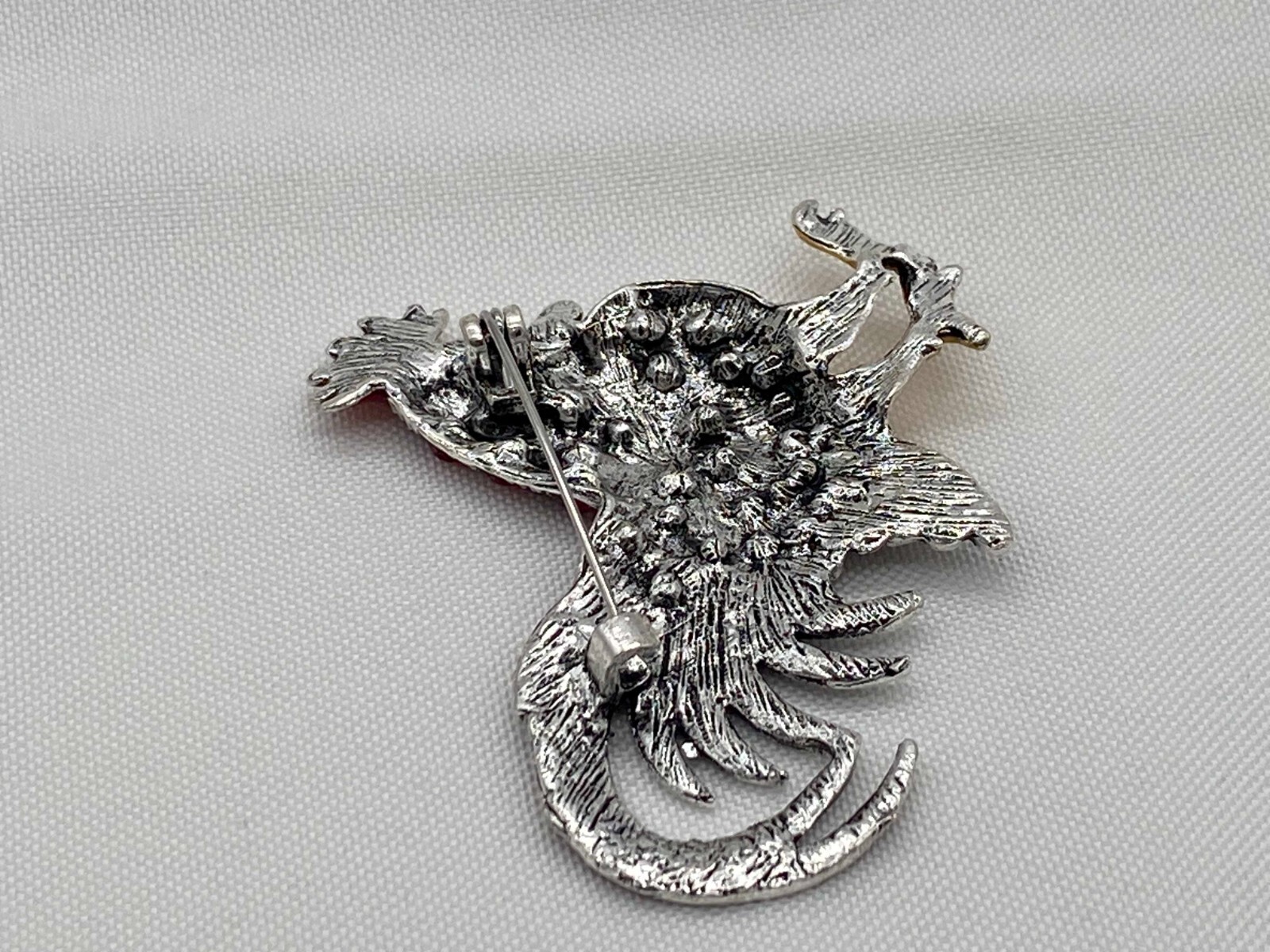 Silver Tone Purple & Rooster with Gold Tone Feet Fashion Pin 2.25