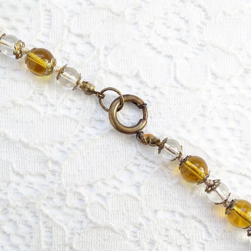Vintage 1940s Venetian Wedding Cake Art Glass Bead Necklace Topaz Amber 25in