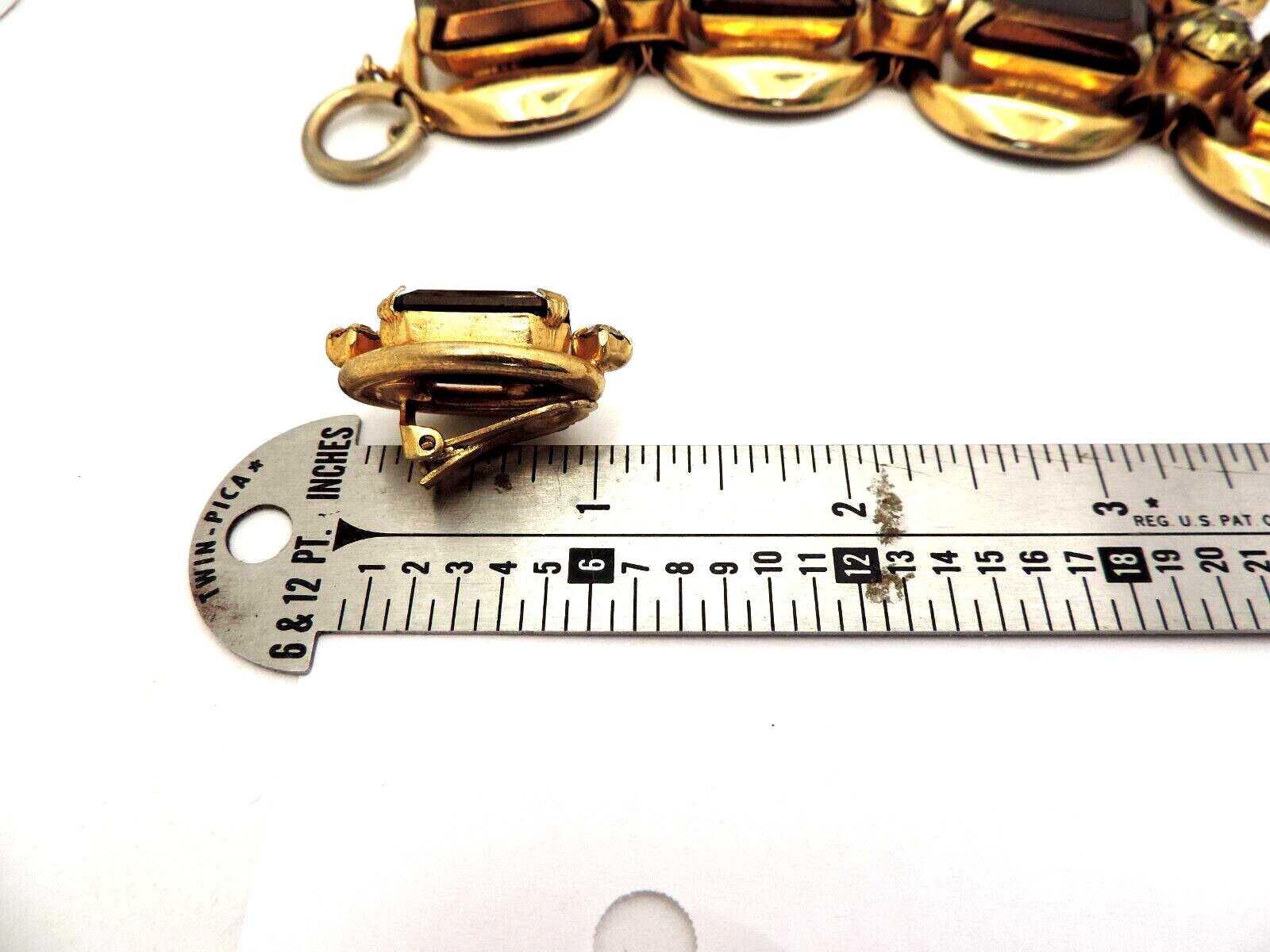 Bracelet Earrings Set 5 Link Brown Green Large Rhinestones Open Backs MCM Trendy