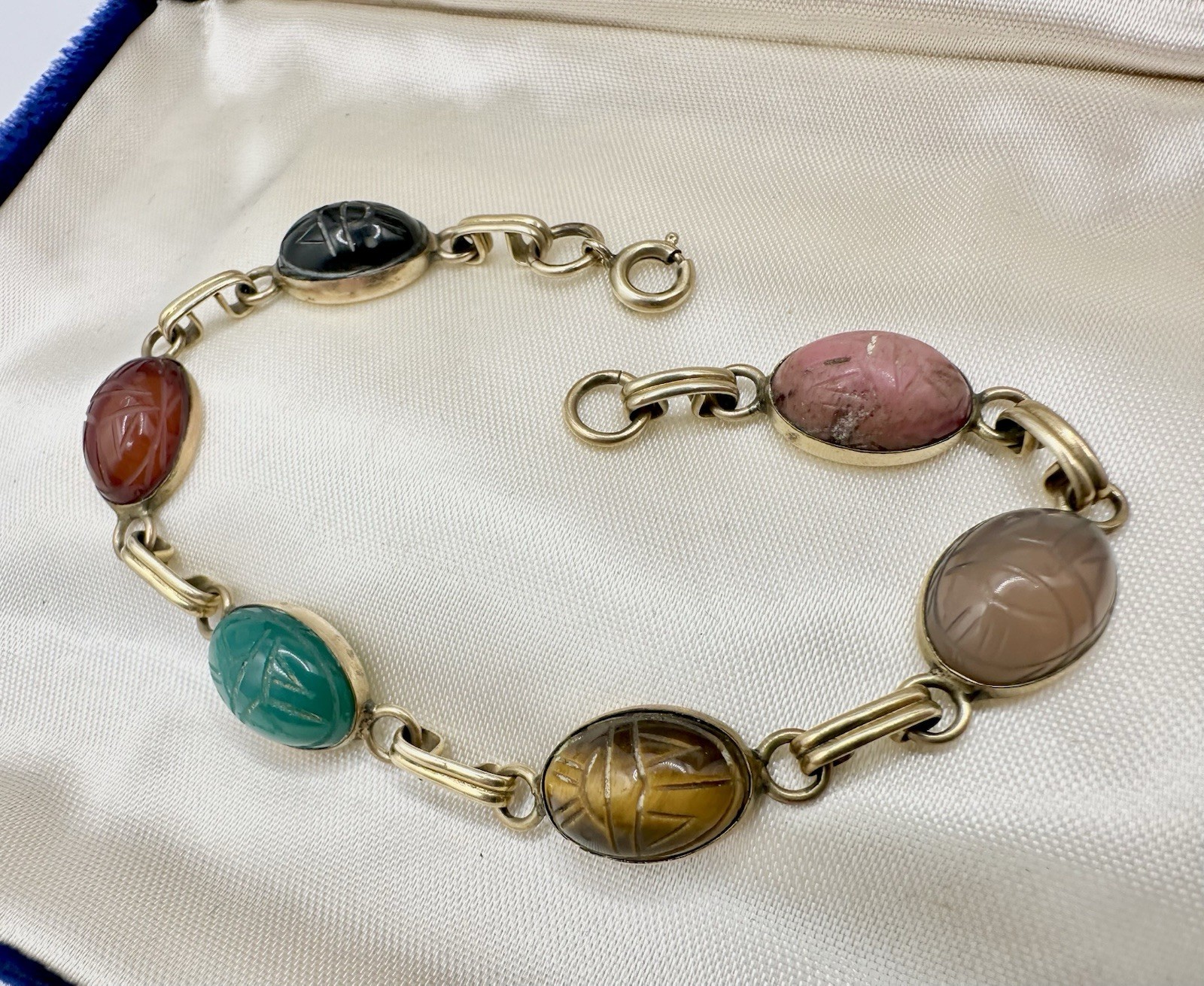 VTG 12k Gold Filled Multi Gemstone Scarab Bracelet 8in 12g Signed Estate Read