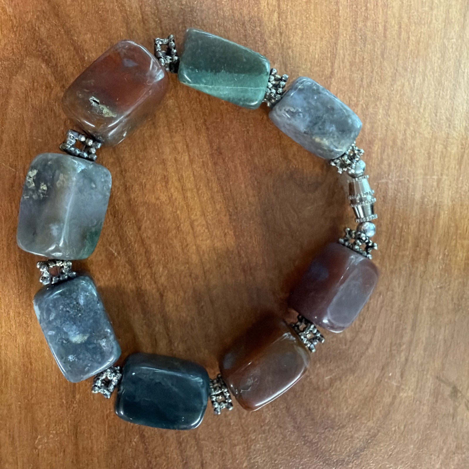 Multi Gemstone Bloodstone Quartz and Agate 7.5 Inch Bracelet