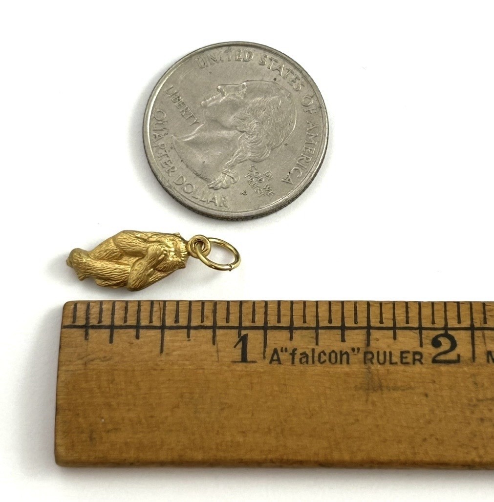 Vintage Charm Speak No Evil Monkey Necklace Pendant Puffy Brass Metal Jewelry