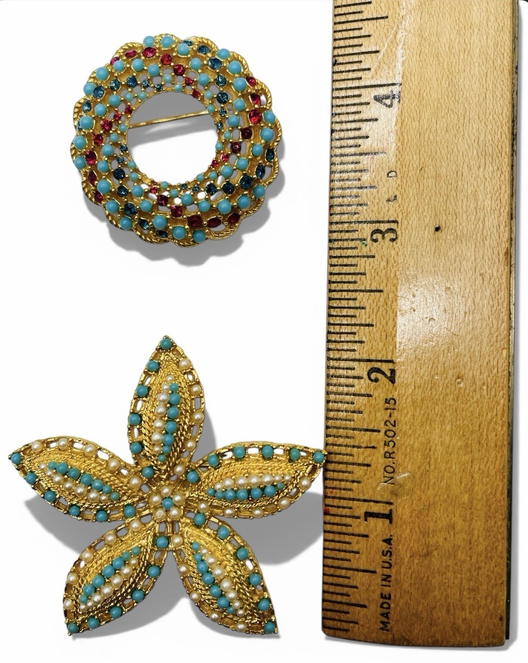 Vintage Lot 2 Signed Sarah Coventry Song Of India Ocean Star Brooches Book Piece