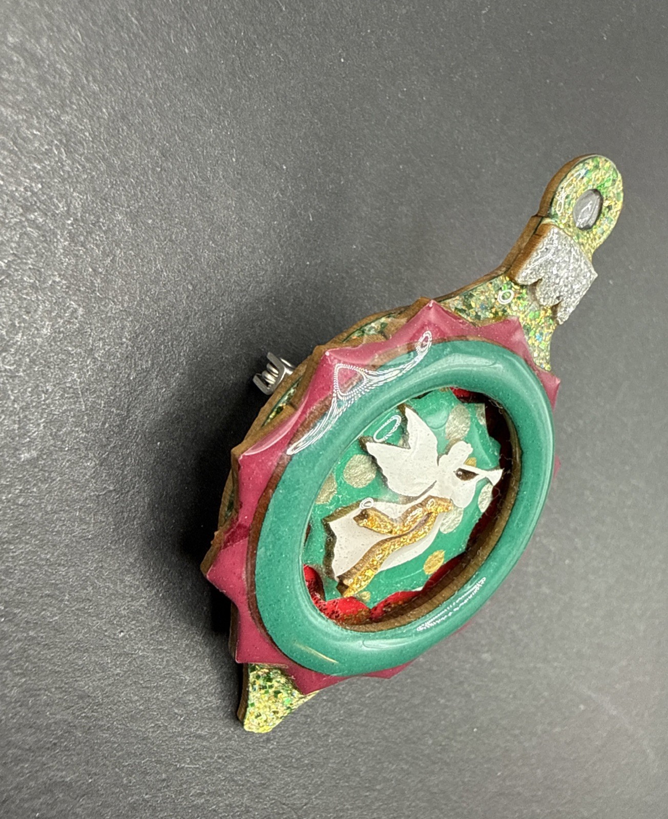 Lucinda Ornament Pin – Christmas Sparkle Angel Red Green
