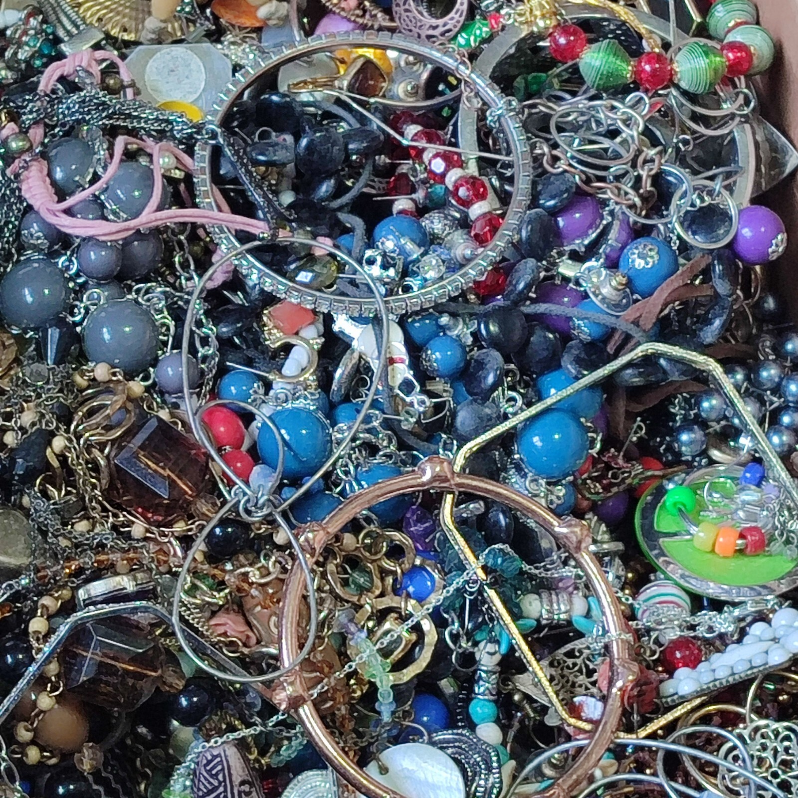 2Lb Vtg Mod Mix Costume Jewelry Craft Wearable Scrap Junk Lot Tangled Harvest