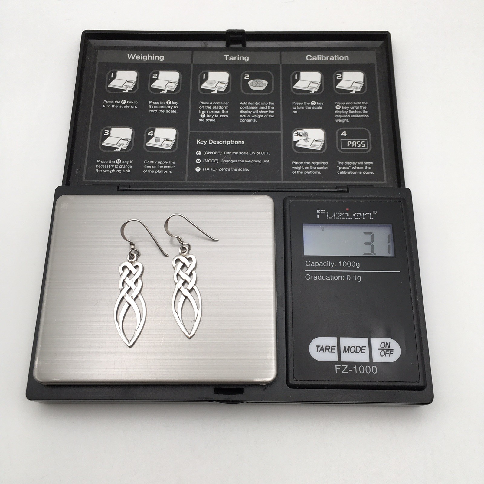 Vintage Sterling Silver Celtic Knot Hook Dangle Earrings Marked 925 3.1g #64
