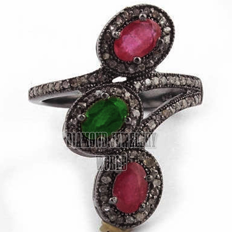 Gorgeous 1.51ctw Rose Cut Diamond Gemstone Studded Silver Victorian Ring Jewelry