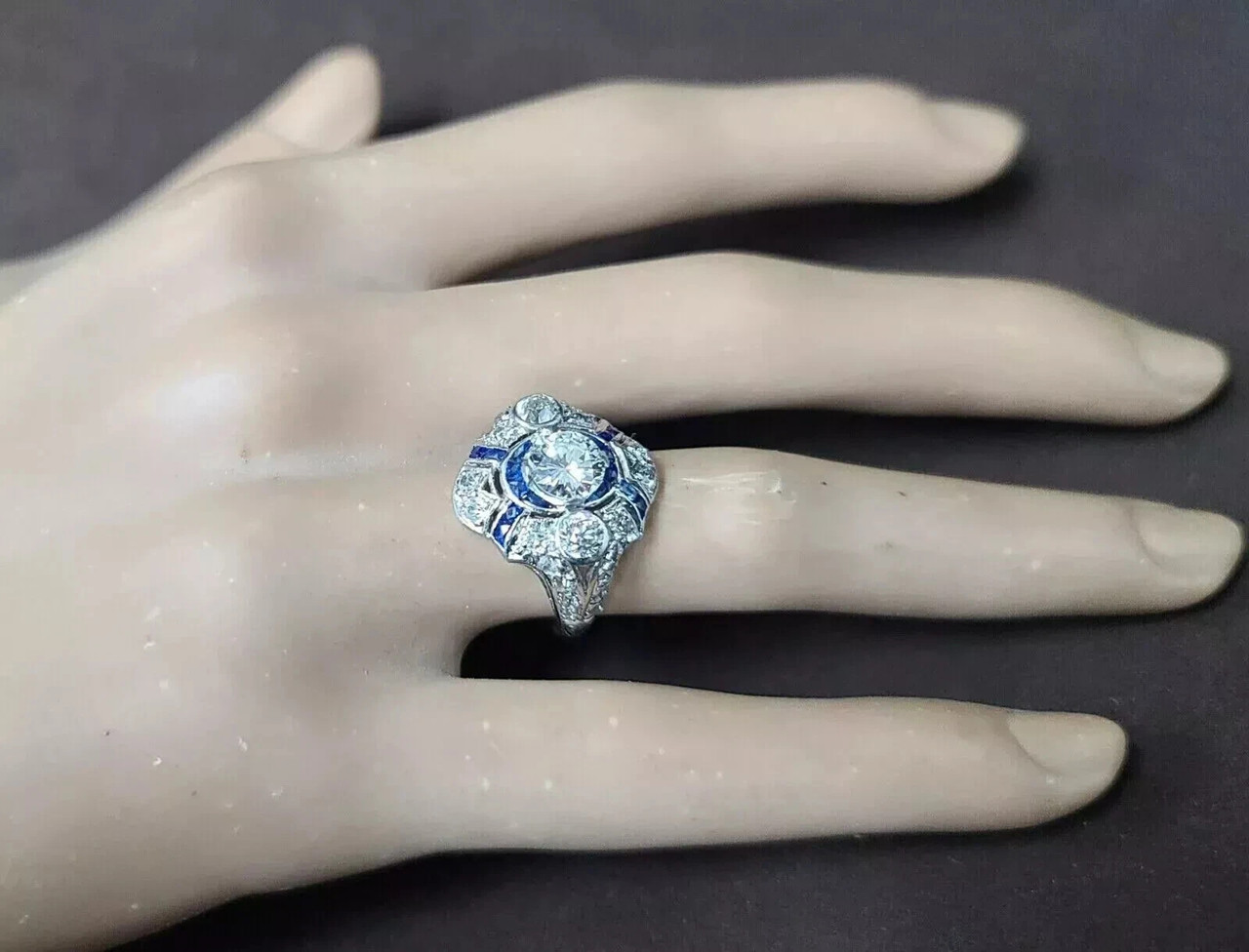 Art Deco Vintage Style 2Ct Lab Created Diamond 14k White Gold FN Engagement Ring
