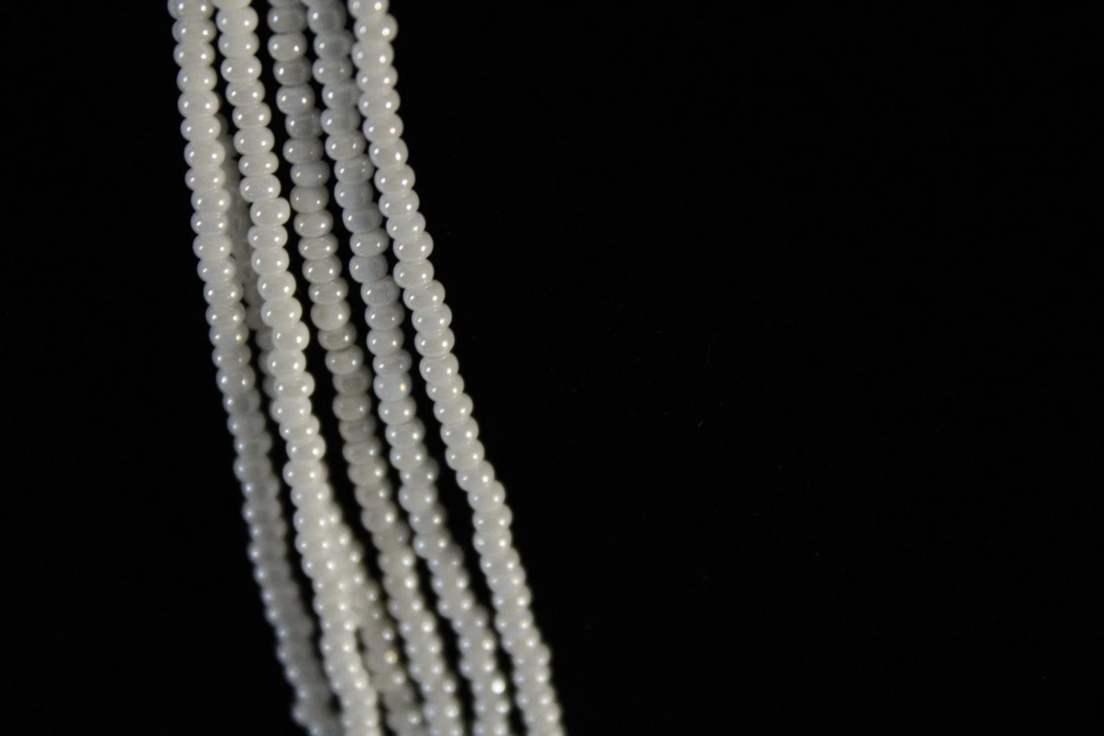 Green White 24″ 6 Strand Tiny Seed Bead Beaded Shimmering Necklace Handmade