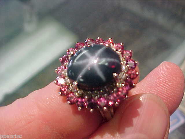 BLUE STAR SAPPHIRE,DIAMOND & AMETHYST RING WHITE GOLD SIZE 5.5 MAKE OFFER