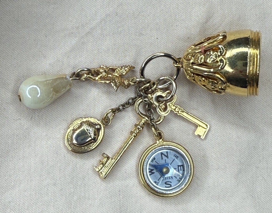 Vintage Multiple Charm Gold Tone Pendant With Some Wear On Gold Tone