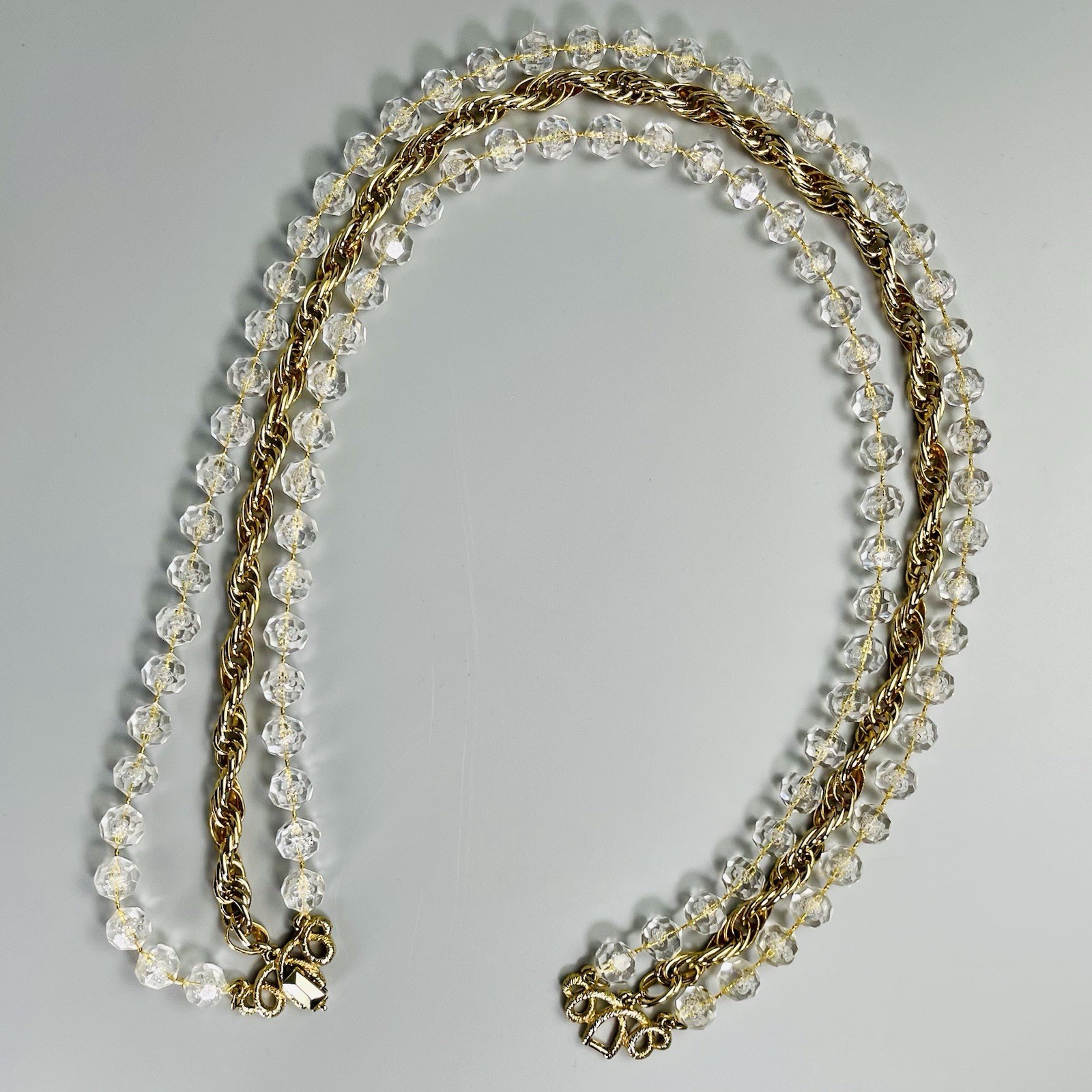 Sarah Coventry “Golden Ice” 3 Strand Clear Bead Gold Tone Necklace Signed 21”