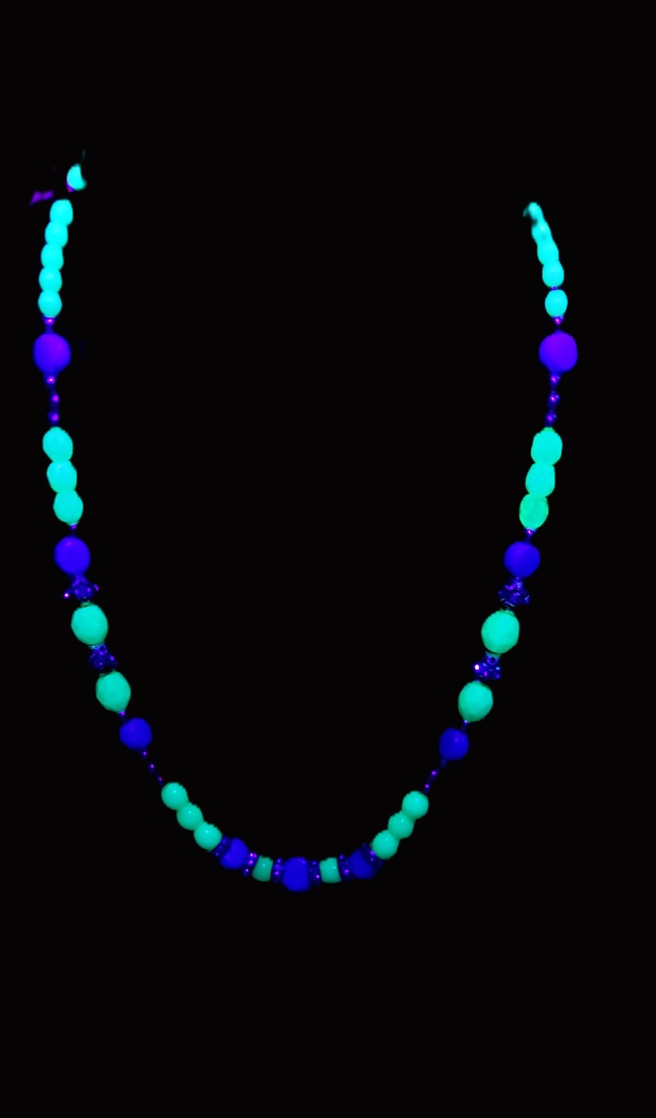 Uranium blue glass beads with Turquoise Czech glass bead toggle choker necklace