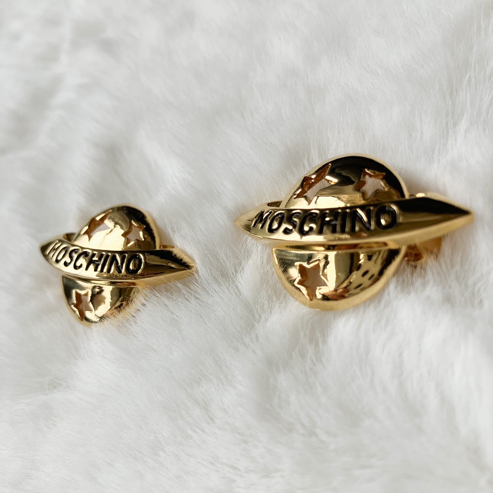 vintage Moschino Logo Planet Saturn Clip On earrings Gold Tone Japan exclusive