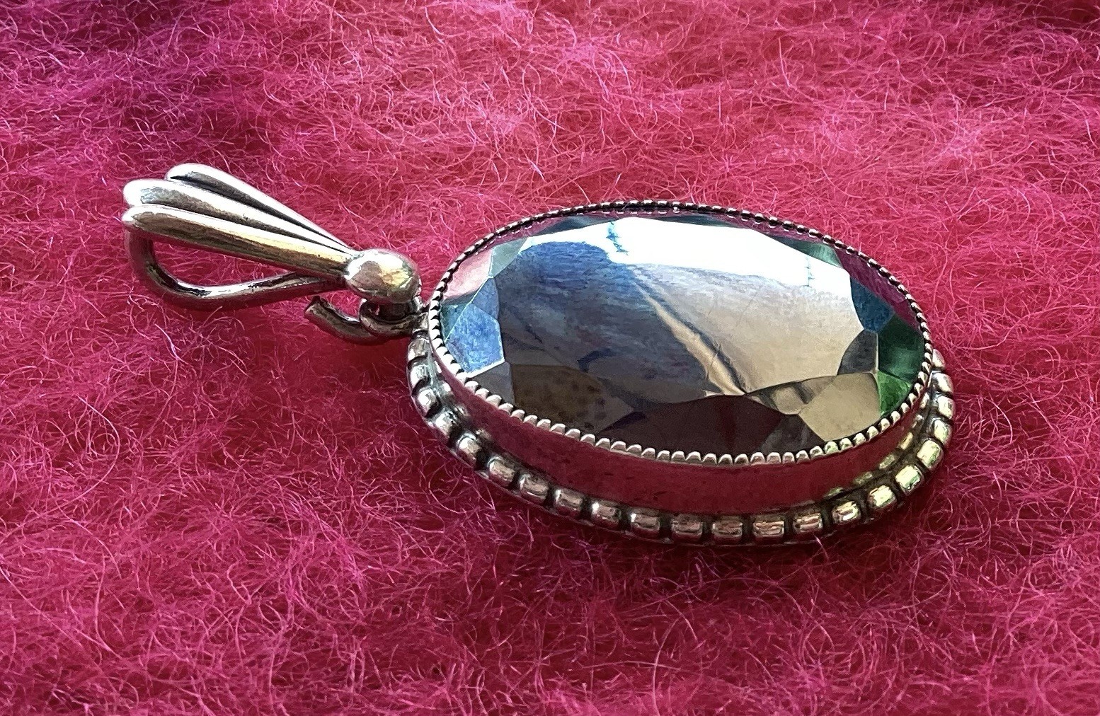 Vintage Danecraft Sterling Silver Faceted Oval Hematite Pendant