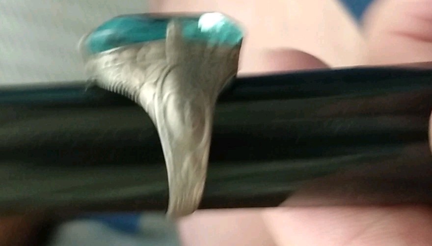 Antique Art Deco Sterling Silver Ring Czech blue Glass Size 5 1/2