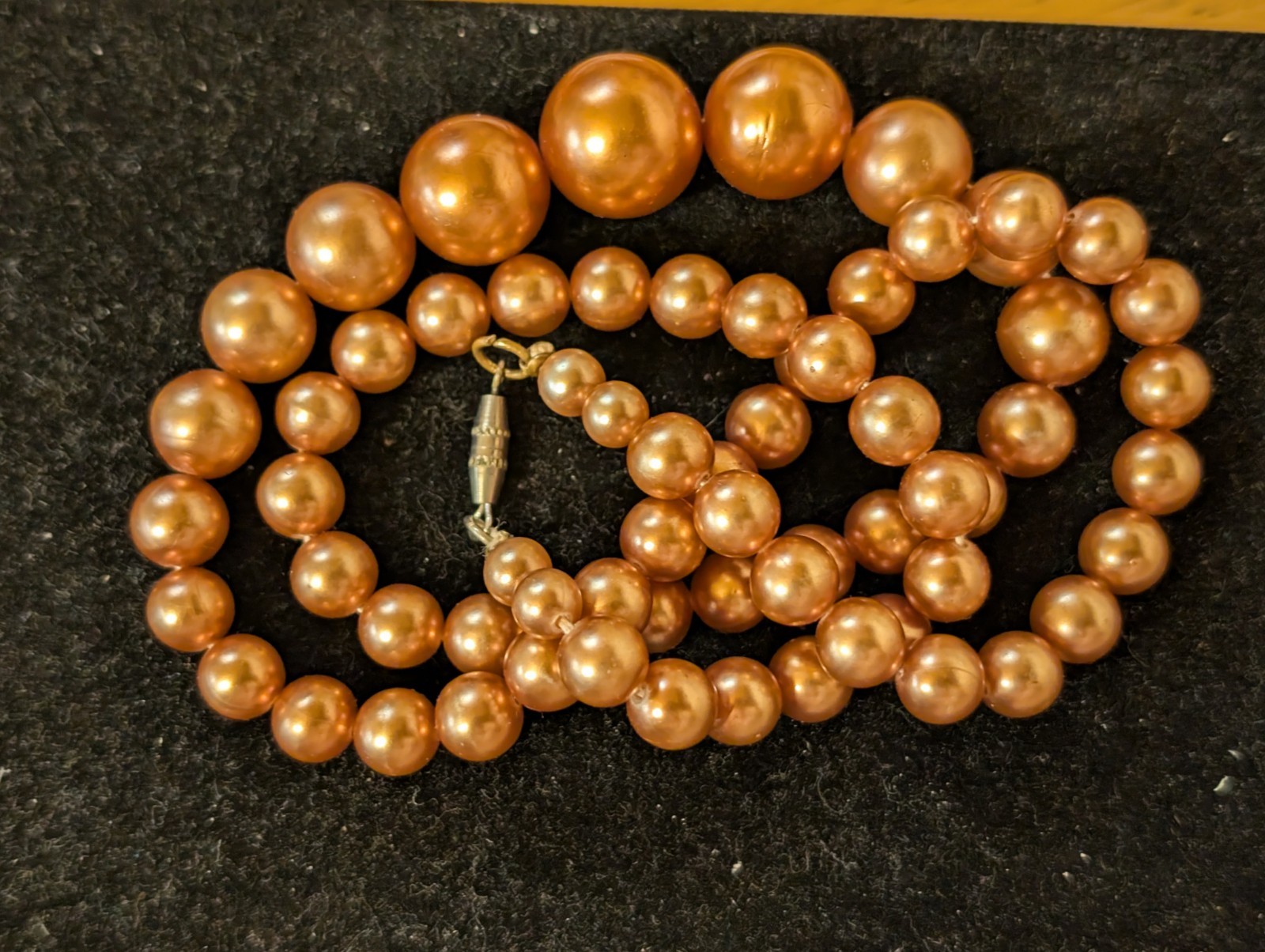 Vintage Faux Bronze Color Pearl Necklace 21″ Long