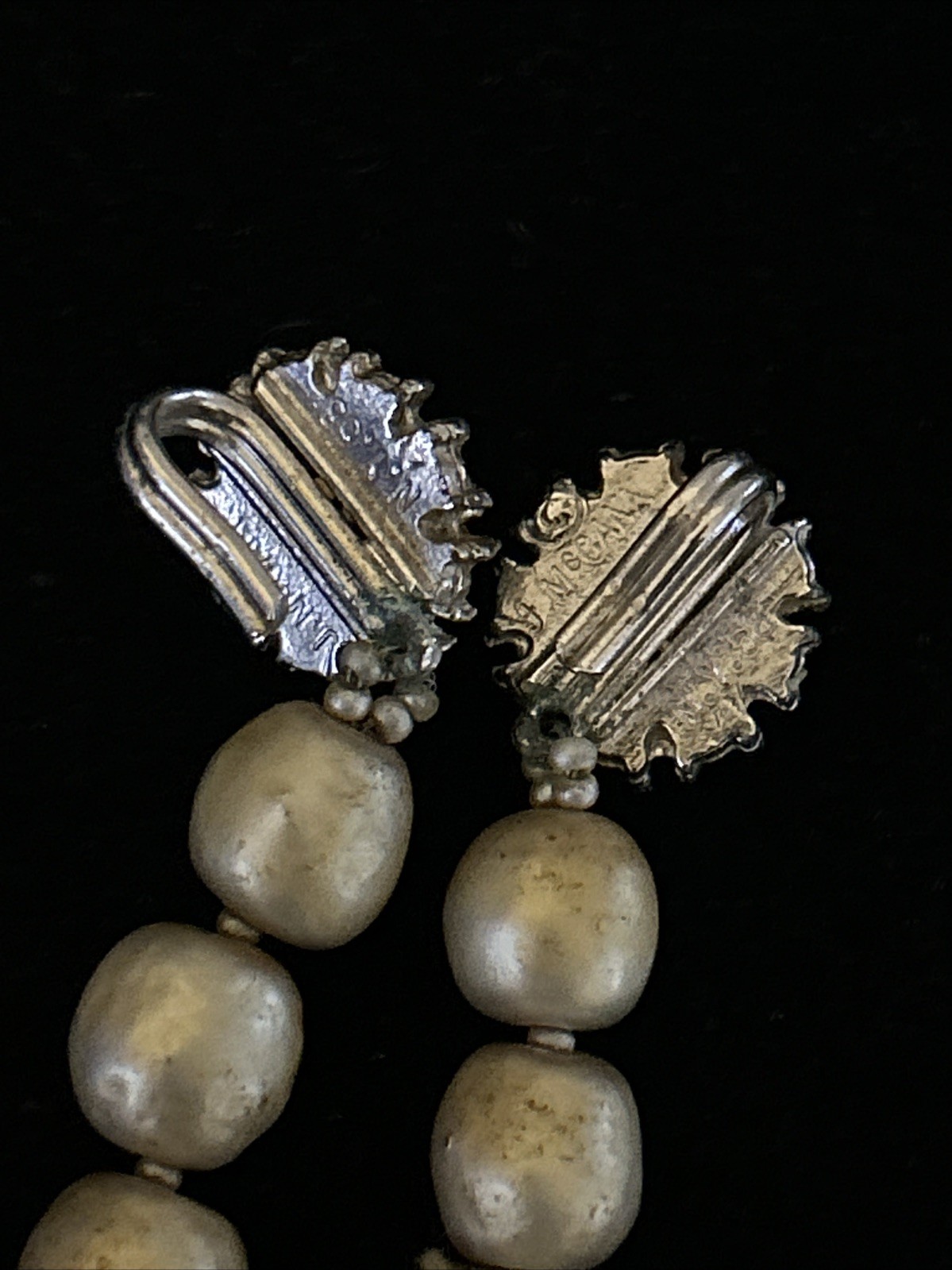 Judith McCann 40s Signed NY 58 Shuvon Pearl Necklace Dual-Hook Clasp CRYSTAL VTG