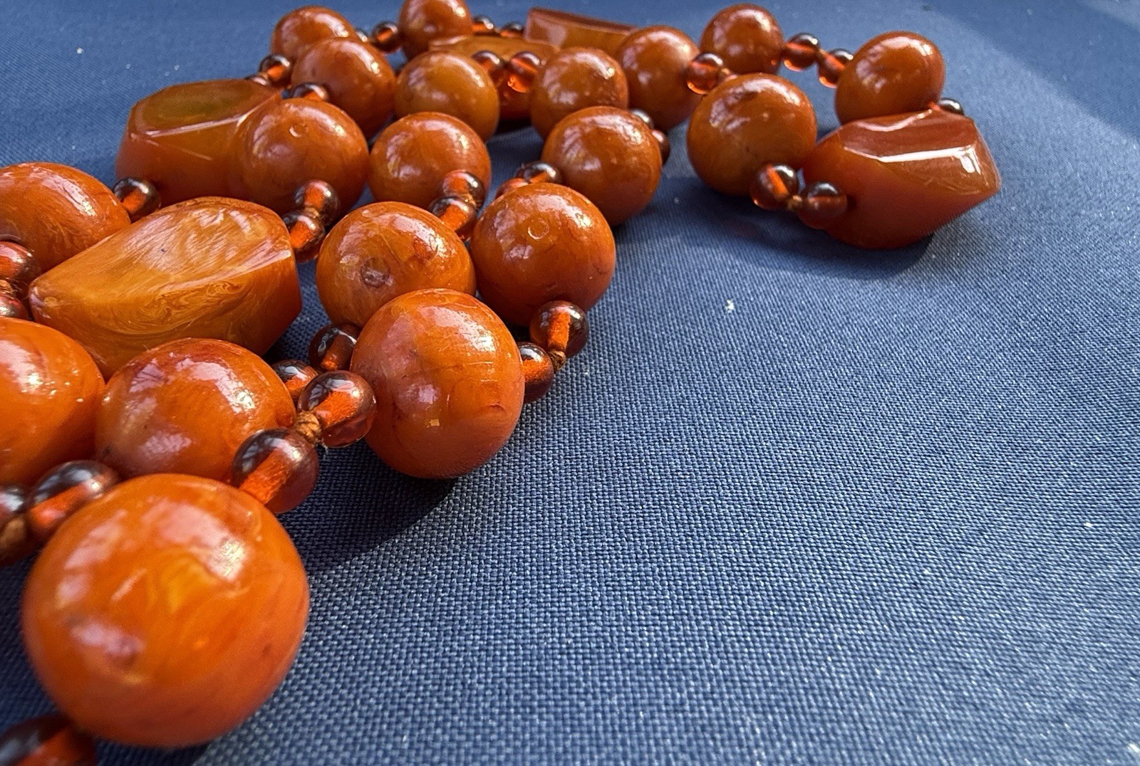Vintage 100g Cherry Orange Catalin Bakelite Art Deco Mixed Bead Necklace 31”