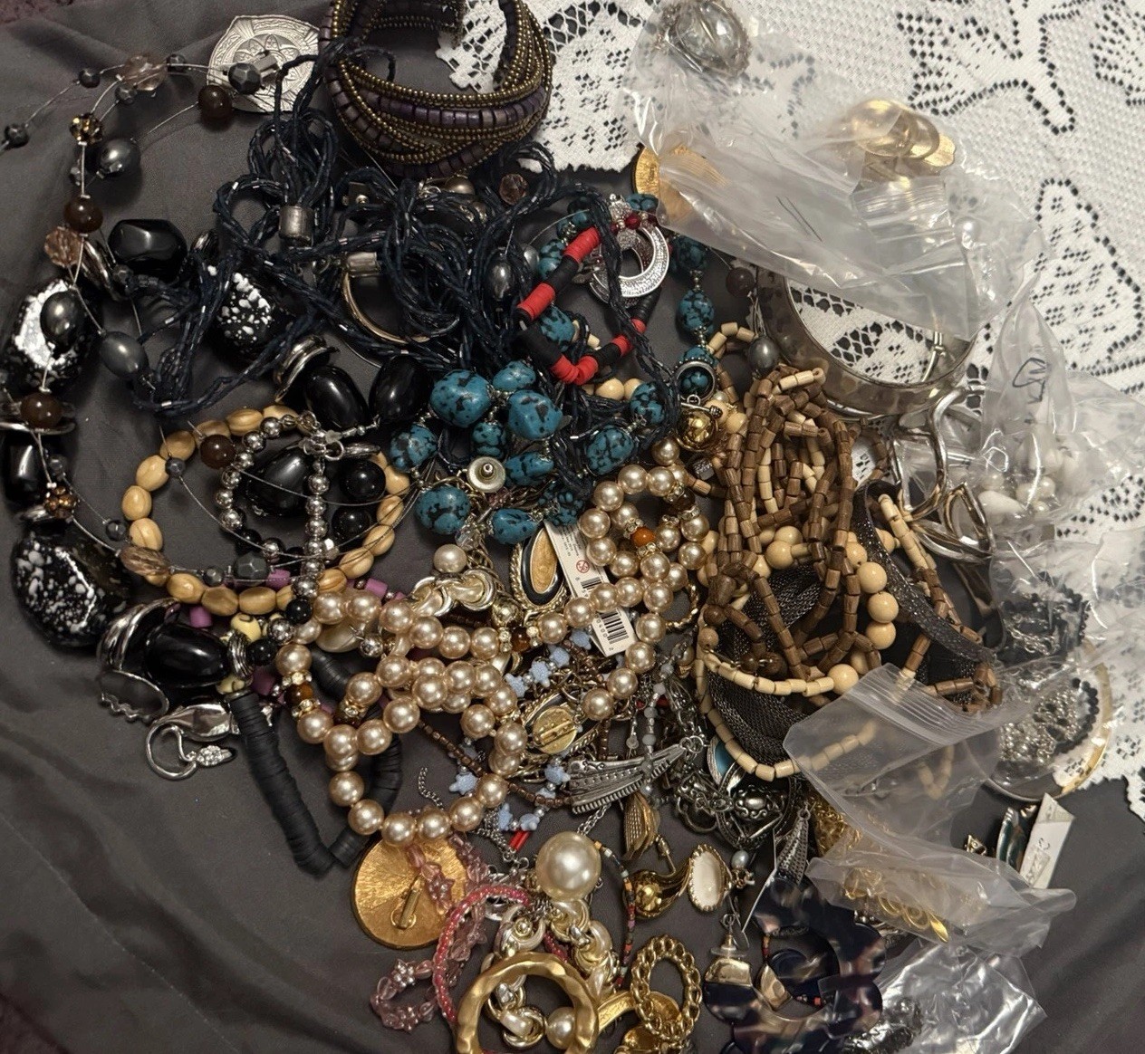 4.5lbs Mystery estate jewelry Jar Untested Wearable Vintage Modern 50+ pieces