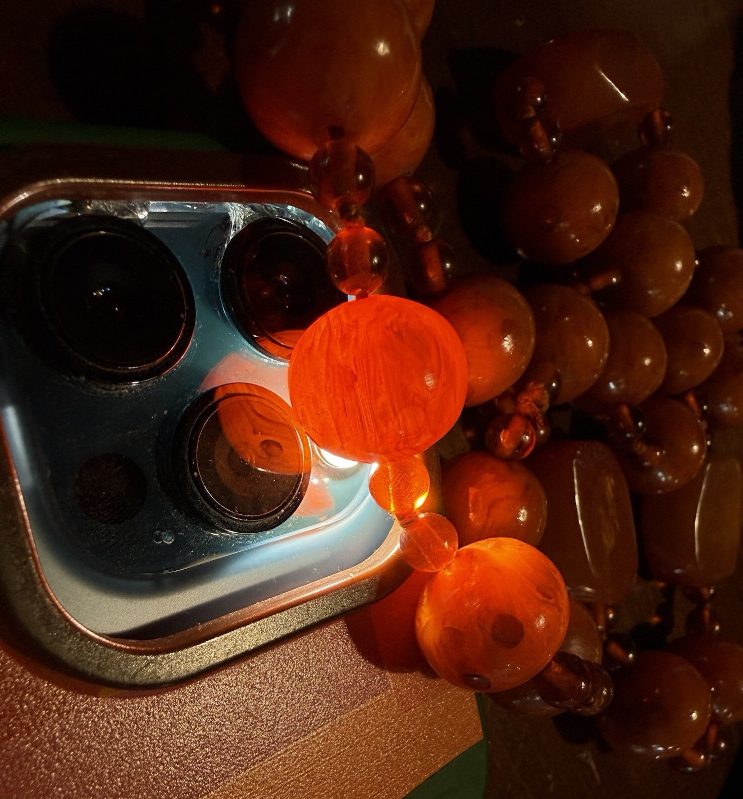 Vintage 100g Cherry Orange Catalin Bakelite Art Deco Mixed Bead Necklace 31”