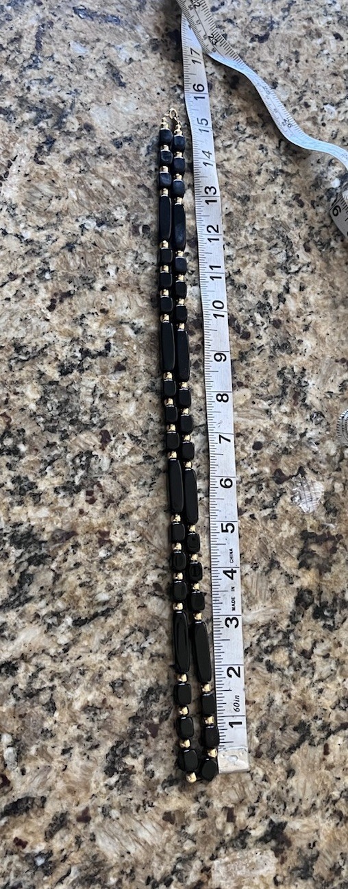 Trifari Signed 1970’s 1980’s Black Gold Resin Acetate Metal Beaded 30” Necklace