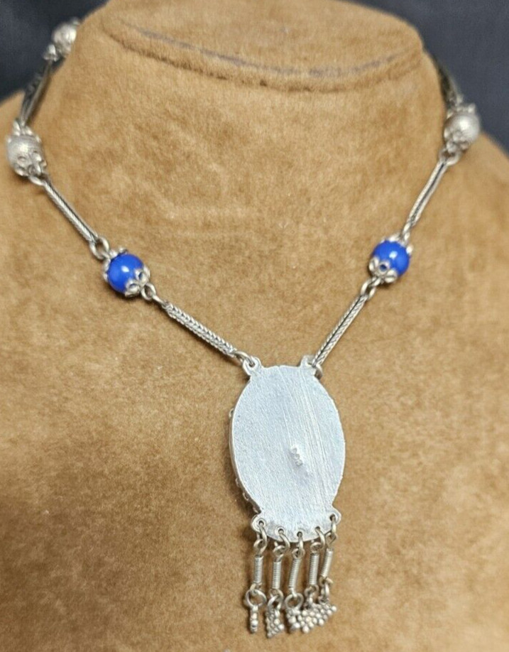 SILVER 800 TURQUOISE NECKLACE VINTAGE JEWELLERY COLLECTABLES GIFT