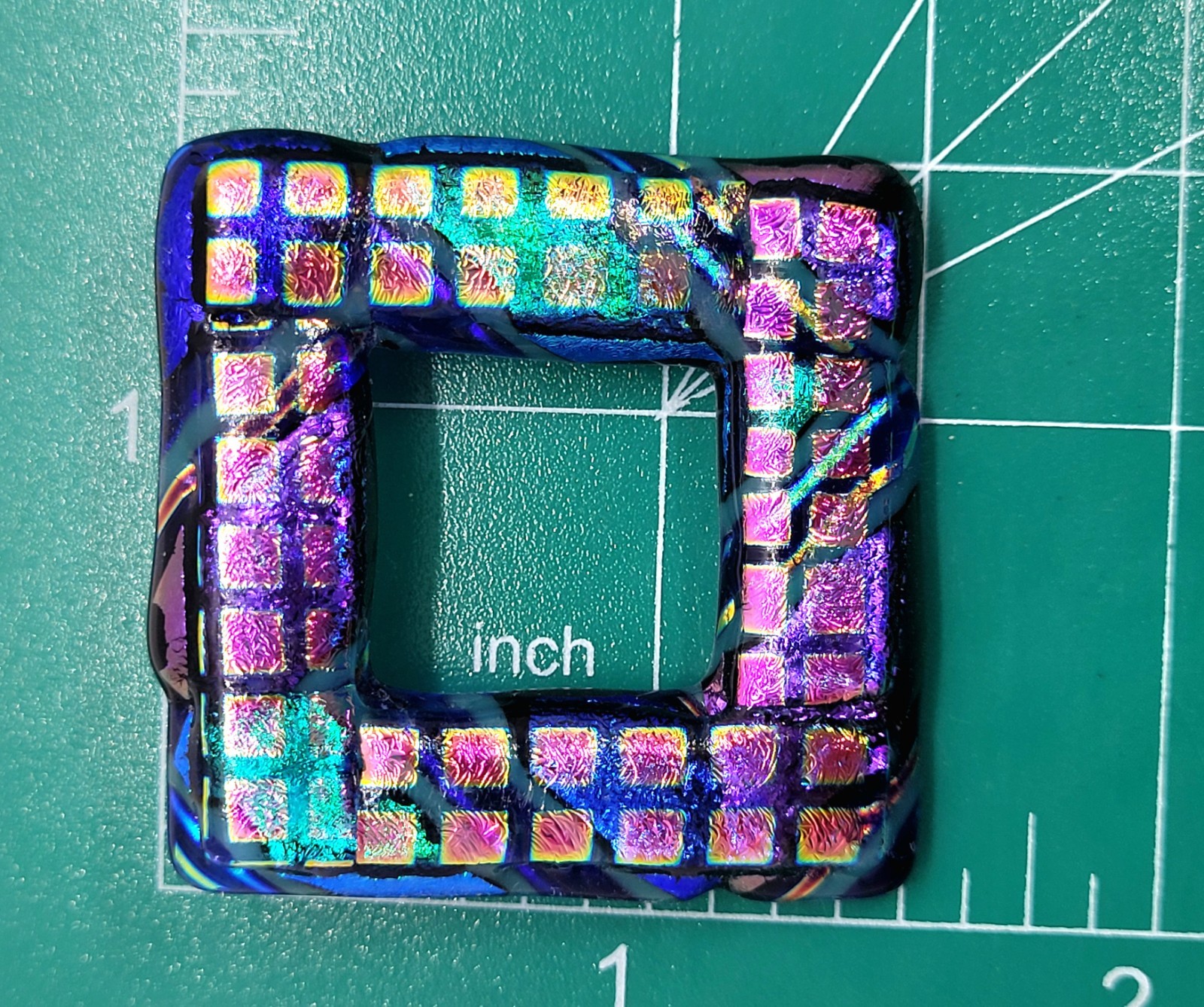 Dichroic Glass Brooch Fused Lampwork Abstract Cobalt Blue Iridescent Open Square