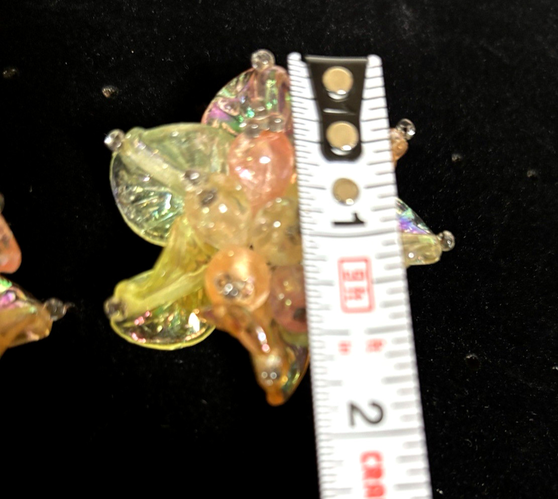 Vtg Acrylic Resin Big Flower Petal Pastel Shiny Statement Clip Earrings 1.75″