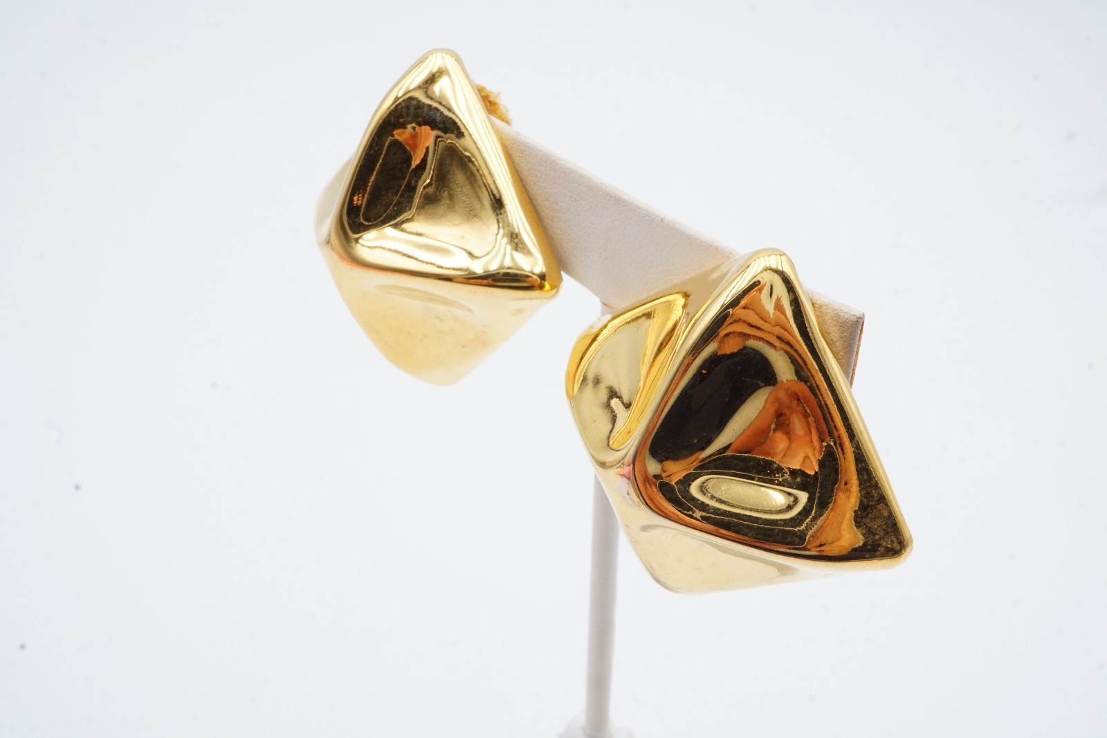 Vintage Clip On Earrings Gold Tone Pyramid Chunky