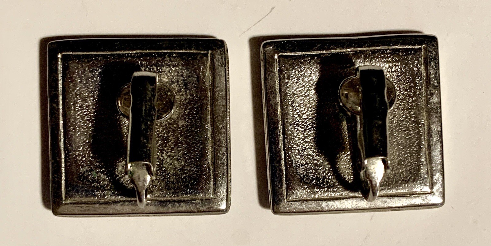 Black & Silver Enamel Retro Geometric Clip-On Earrings Square Vintage