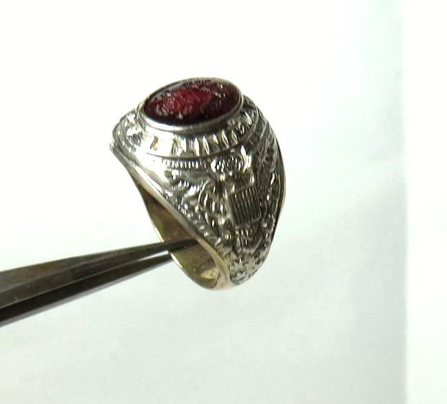 VINTAGE MENS 18KT GE UNITED STATES ARMY RING SIZE 10.75 & TOP 10.75MM 20MM WIDE