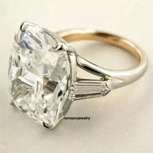 Art Deco Style Cushion Lab Created Diamond 925 Silver Two-Tone Engagement Ring