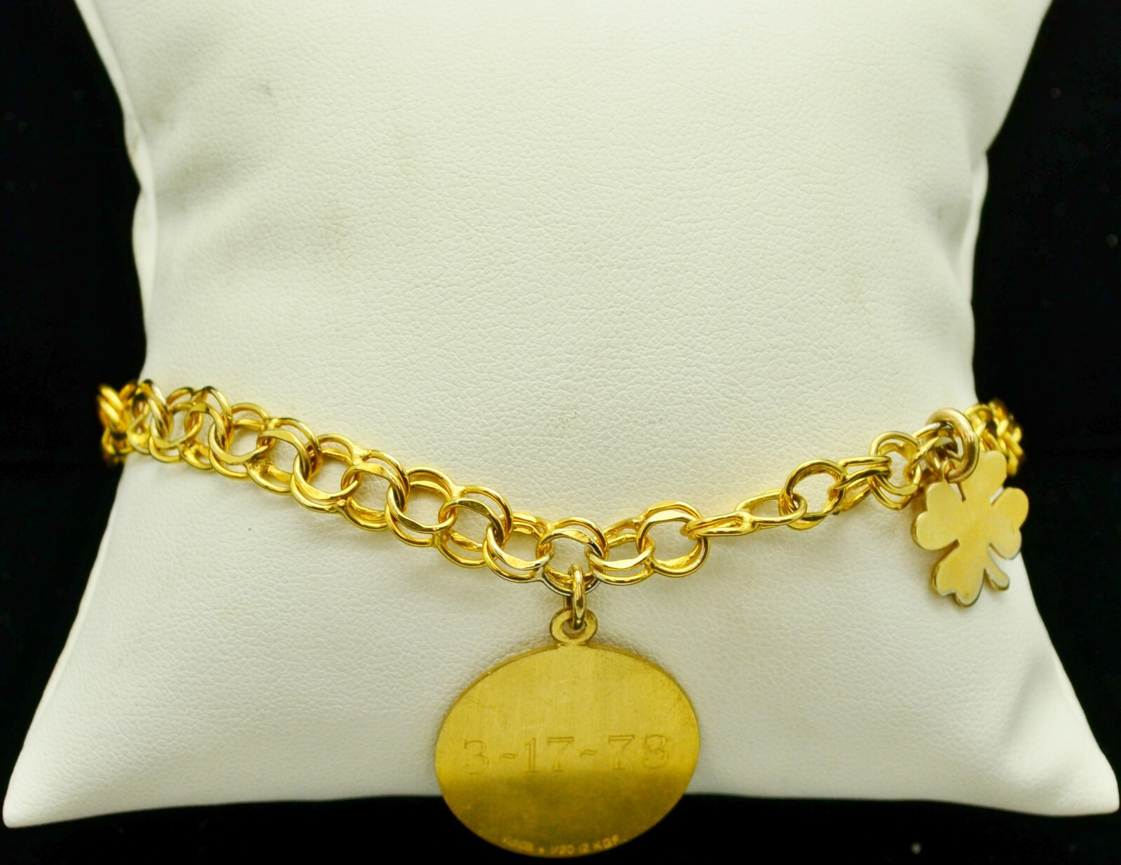 1/20th 12K Gold Filled Chain Bracelet with Round Charm 3-17-78 #FMV272