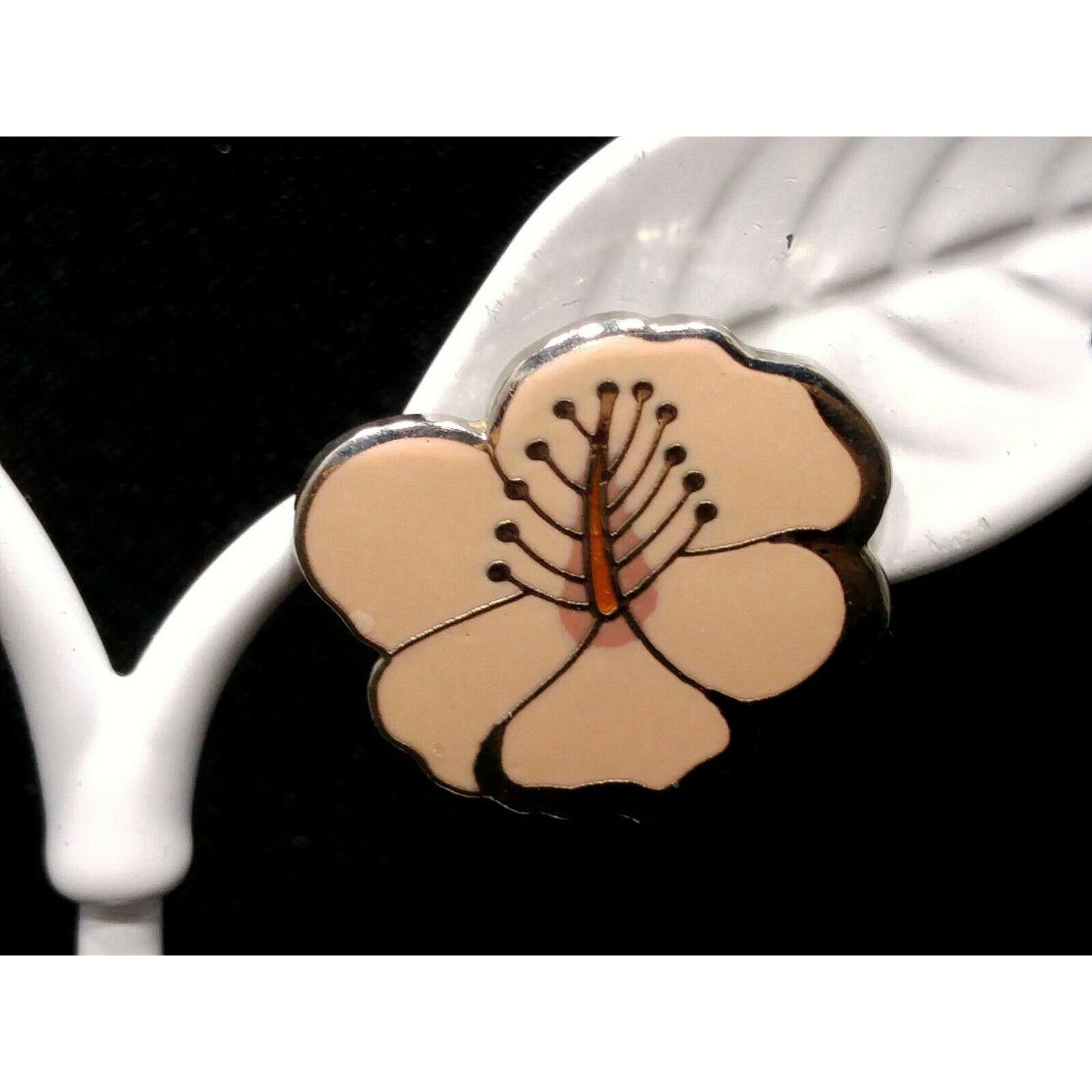 Laurel Burch “Hibiscus” Pink Post Earrings, Rhodium Plated Silver Tone, 1980s